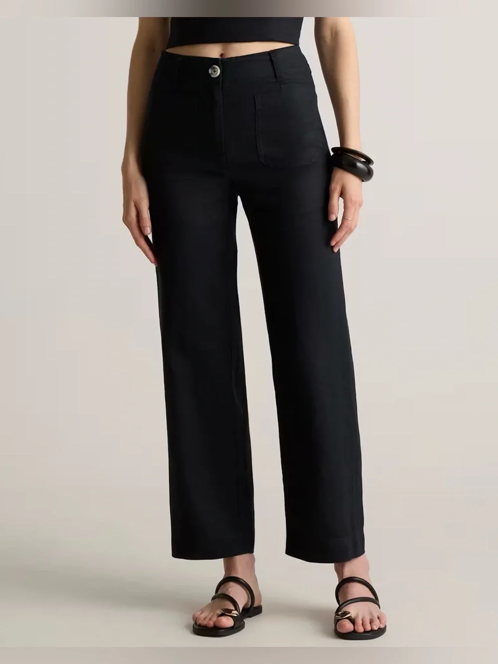 Quince 100% European Linen Patch Pocket Wide Leg Pants size 6 Black Minimal